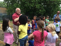 Bob in garden with kids