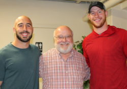 L to R: Eagles safety Chris Maragos, WGM executive director Bob Emberger, and Eagles Quarterback Carson Wentz